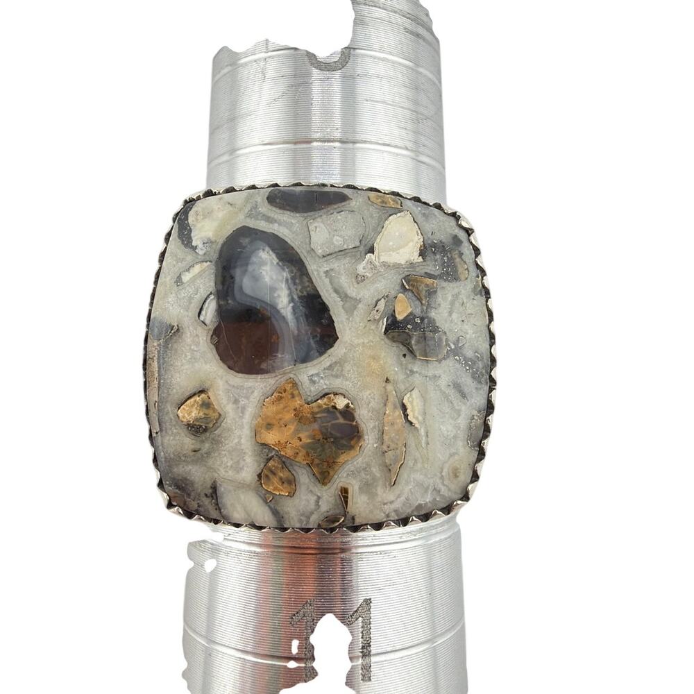Sterling Silver Cushion Cut Septarian Statement Ring Size 10.5